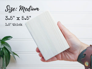 Sizing photo for 3.5 x 5.5 inch rectangular small sign showing the sign in a hand.