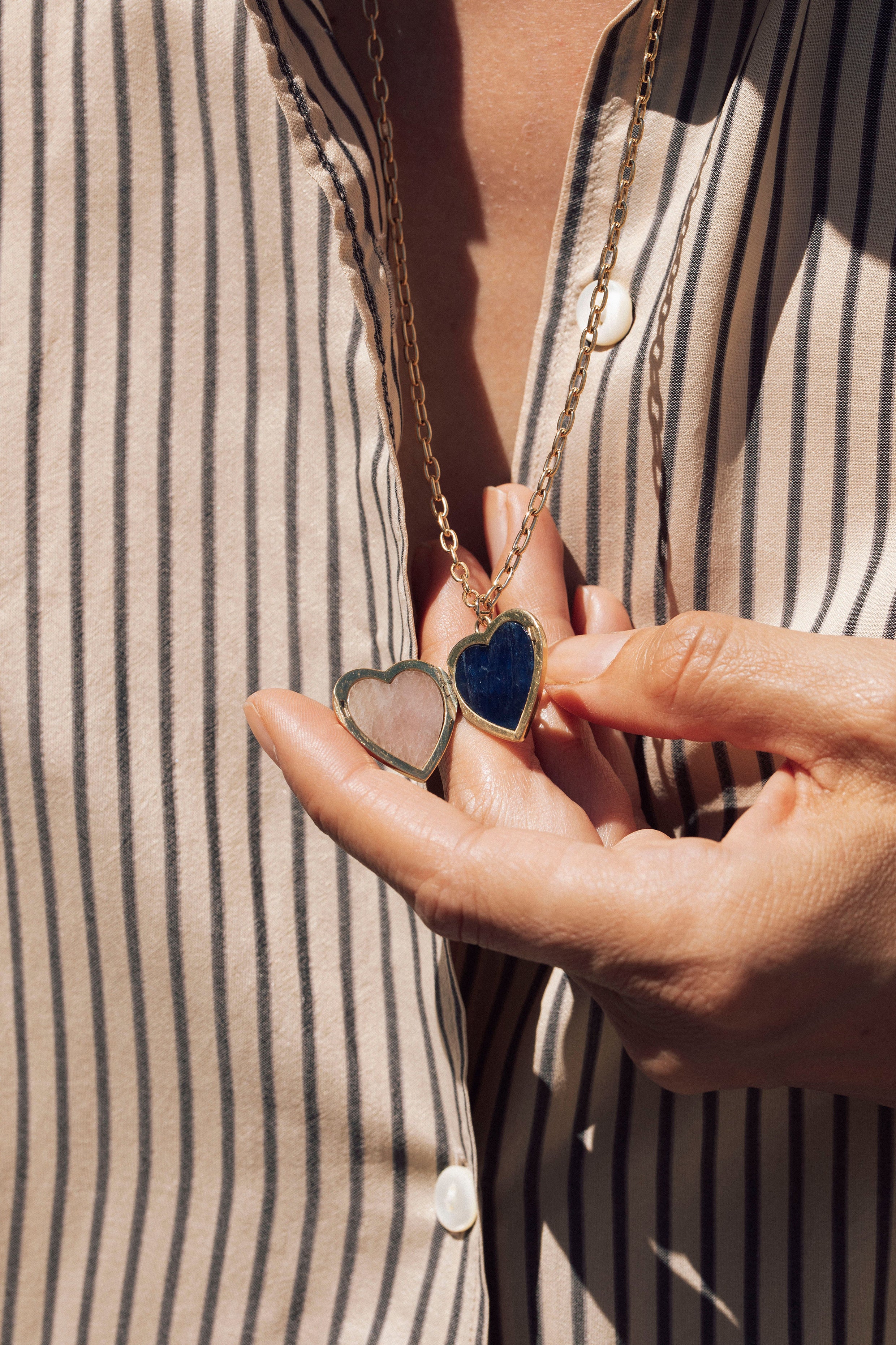 Heart Locket with Pink & Blue Sapphire Inlay