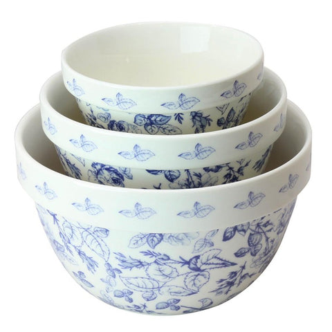 blue and white mixing bowls