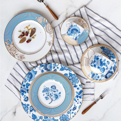 blue and white tabletop decor