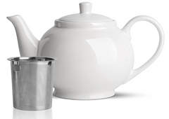 37 oz White Ceramic Teapot with Strainer