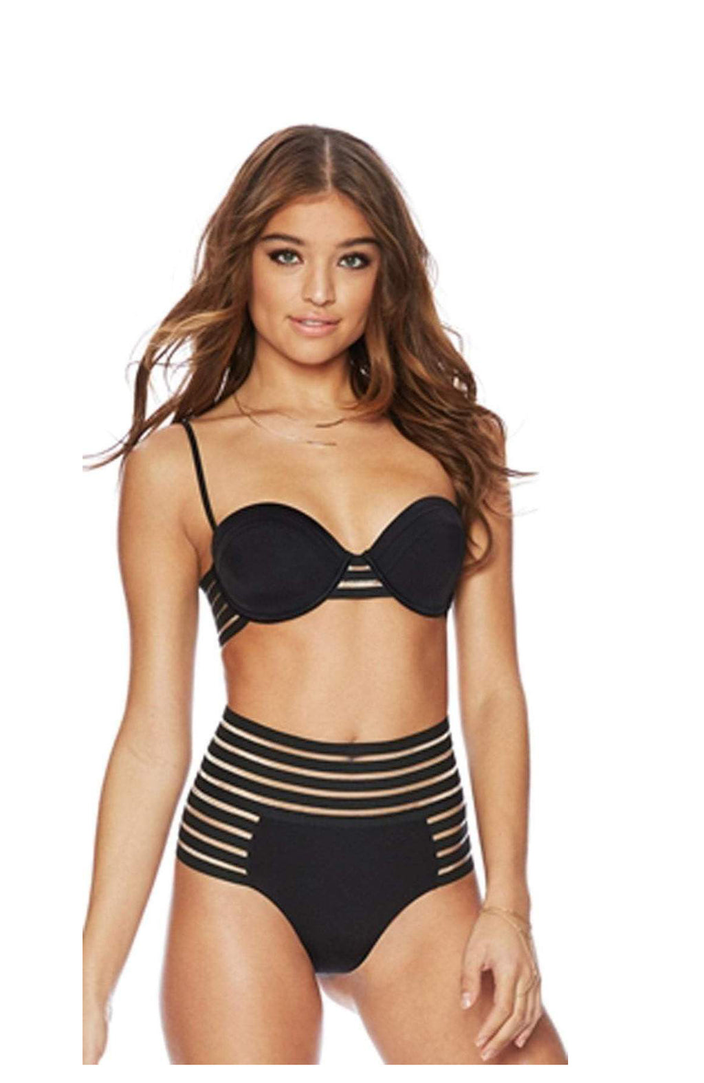 Gillian High Waist Full Bikini Bottom in Black Squiggle, Beach Bunny