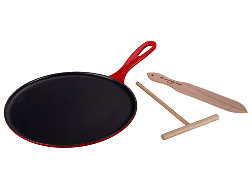 Chasseur 071122 11 3/4 Cast Iron Crepe Pan with Beech Wood Spatula and  Scraper