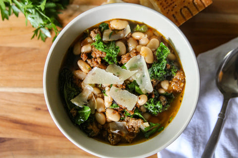 Sausage, Kale, & White Bean Soup with parmesan 