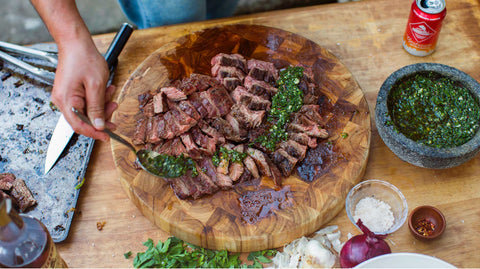 Chimichurri on sliced steak