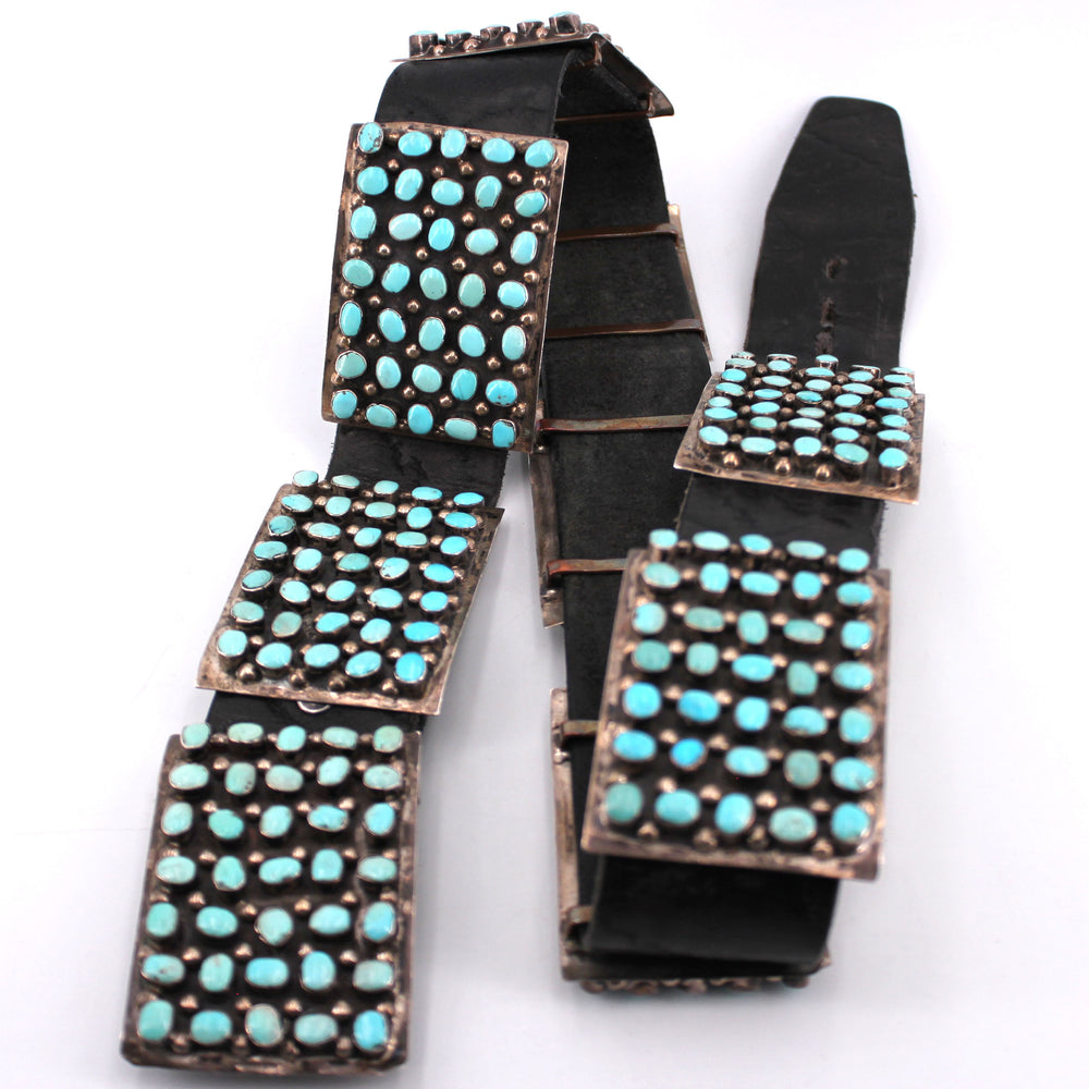 Vintage Turquoise Overload Leather Belt – Squash Blossom