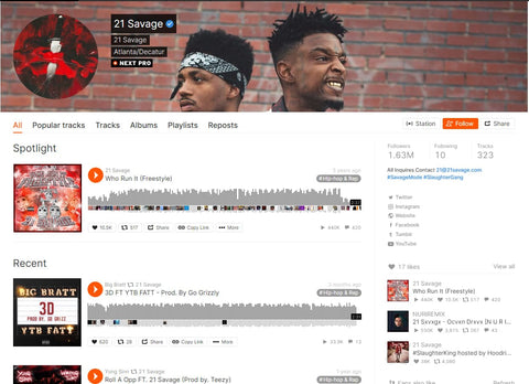 soudcloud profile of 21 Savage