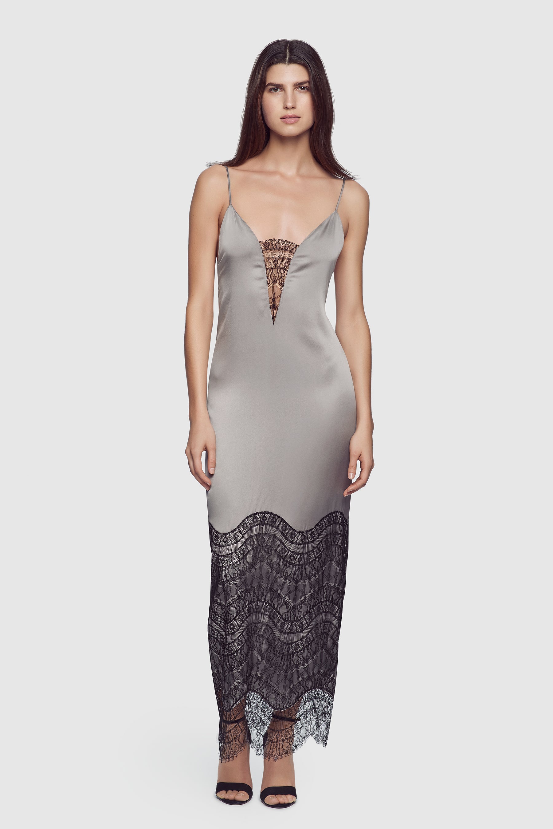 Lace Inset Gown - Silver
