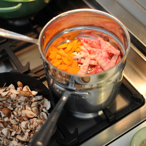 steaming beets and carrots