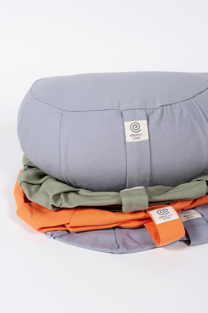 Ekotex Yoga crescent organic cotton meditation zafu cushion, Filled with  EU buckwheat in the UK, Washable Cover