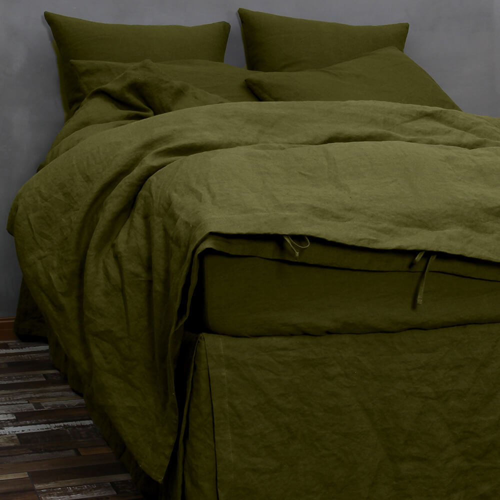 Housse de couette vert olive en lin – Linenshed France