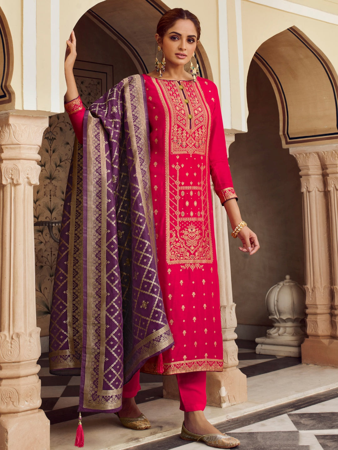 Jacquard & Viscose Embroidery Salwar Kameez - Indian Dress - C763D ...