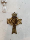 Metal Cross, cross finding, rusted plated metal stamping, cross metal with vintage metal parts