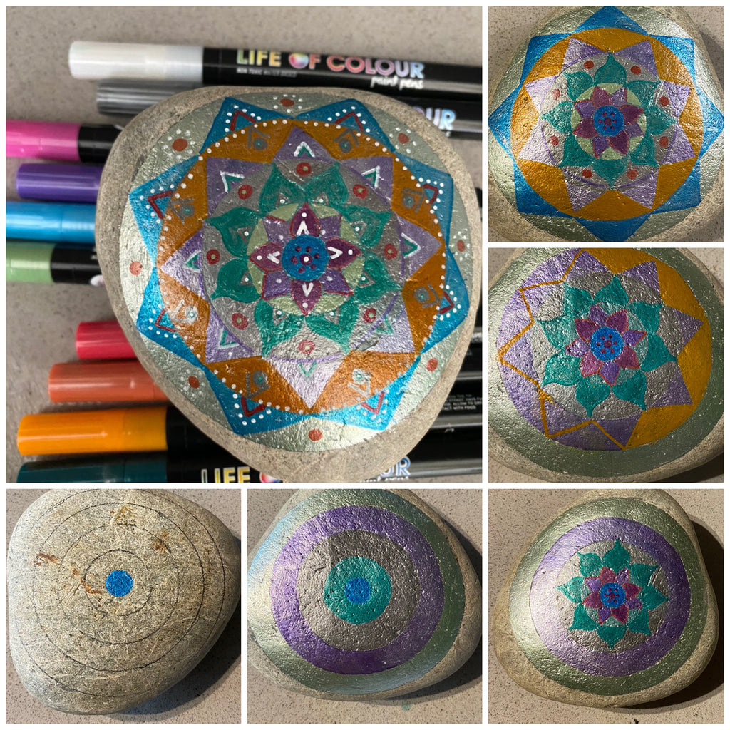 Easy rock painting tutorial for kids and adults with Artistro paint pens -  Flower painted rock 
