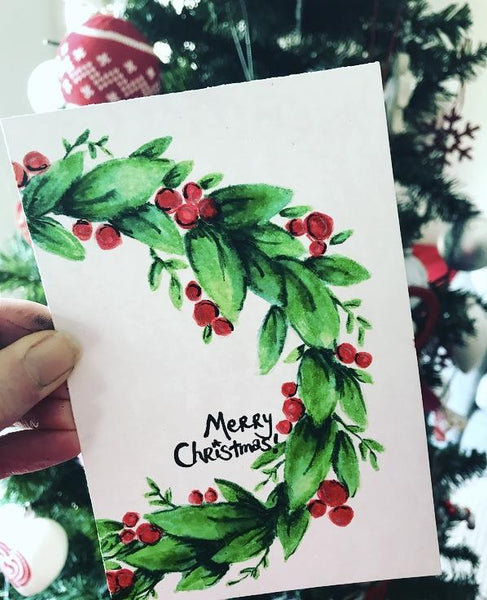 Christmas Watercolour Wreath easy xmas cards