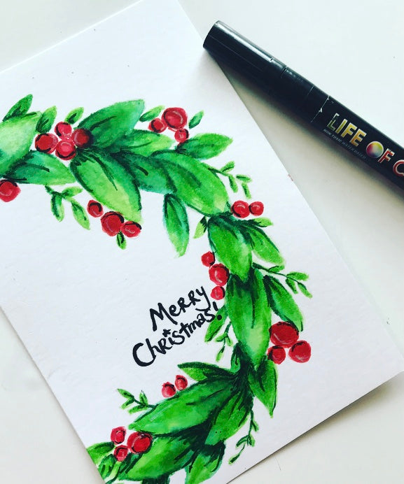 Quick and Easy Watercolour Christmas Wreath Card - Life of Colour