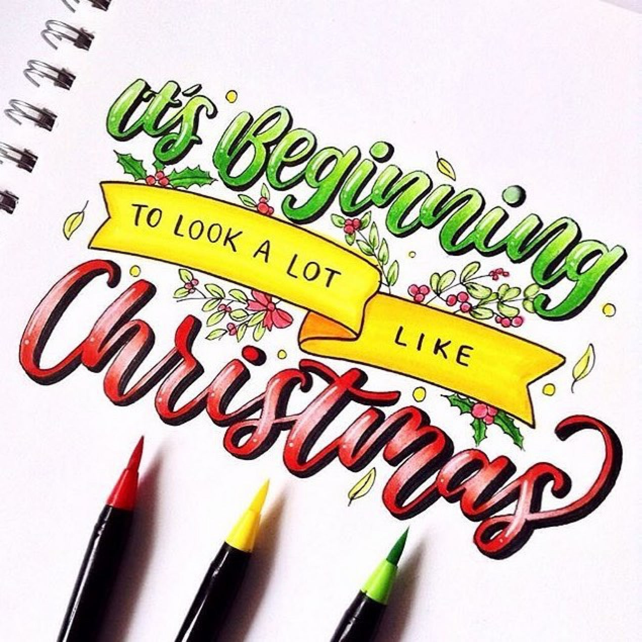 christmas art lettering by @phunky.letters with life of colour pens