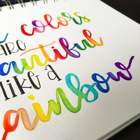 rainbow brush lettering by @letteringbykaren