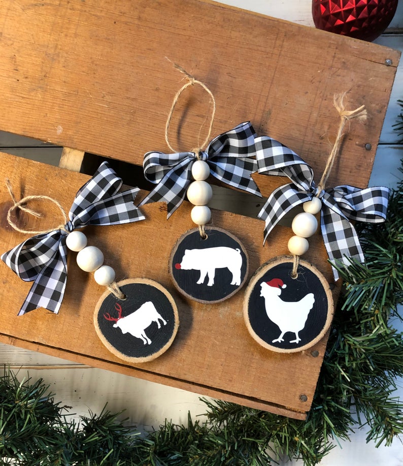 Farm animals silhouette stencil christmas ornament