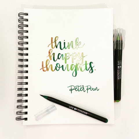 think happy thoughts brush lettering 