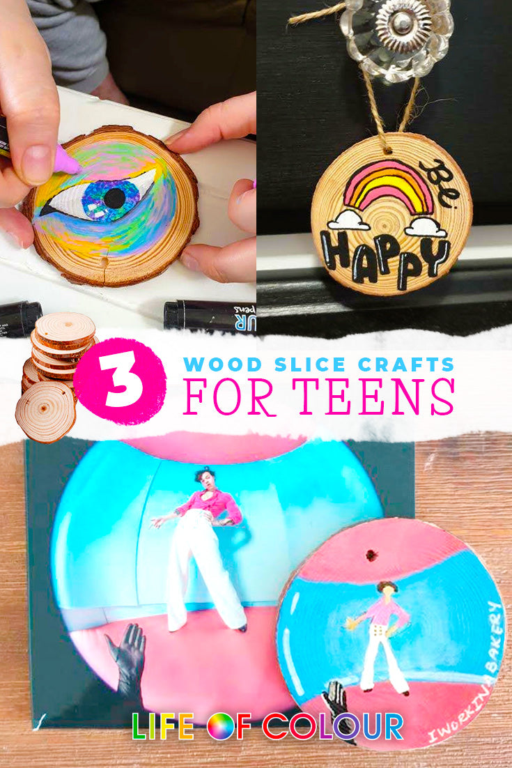 3 wood slice crafts for teens - Life of Colour