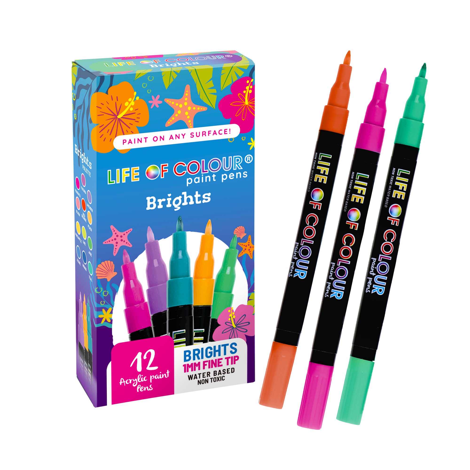 12 Colour Acrylic Paint Pens 3mm for rock painting, shoes, wood, ceramic,  glass - Life of Colour