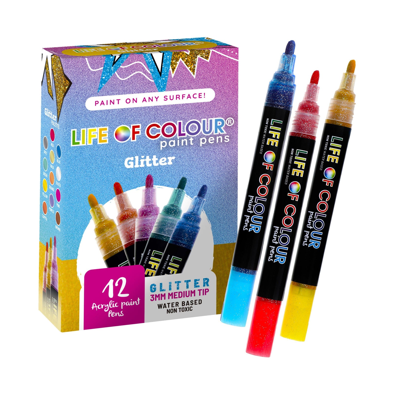 Multiple Colors (12 colors) Glitter Paint Markers Permanent