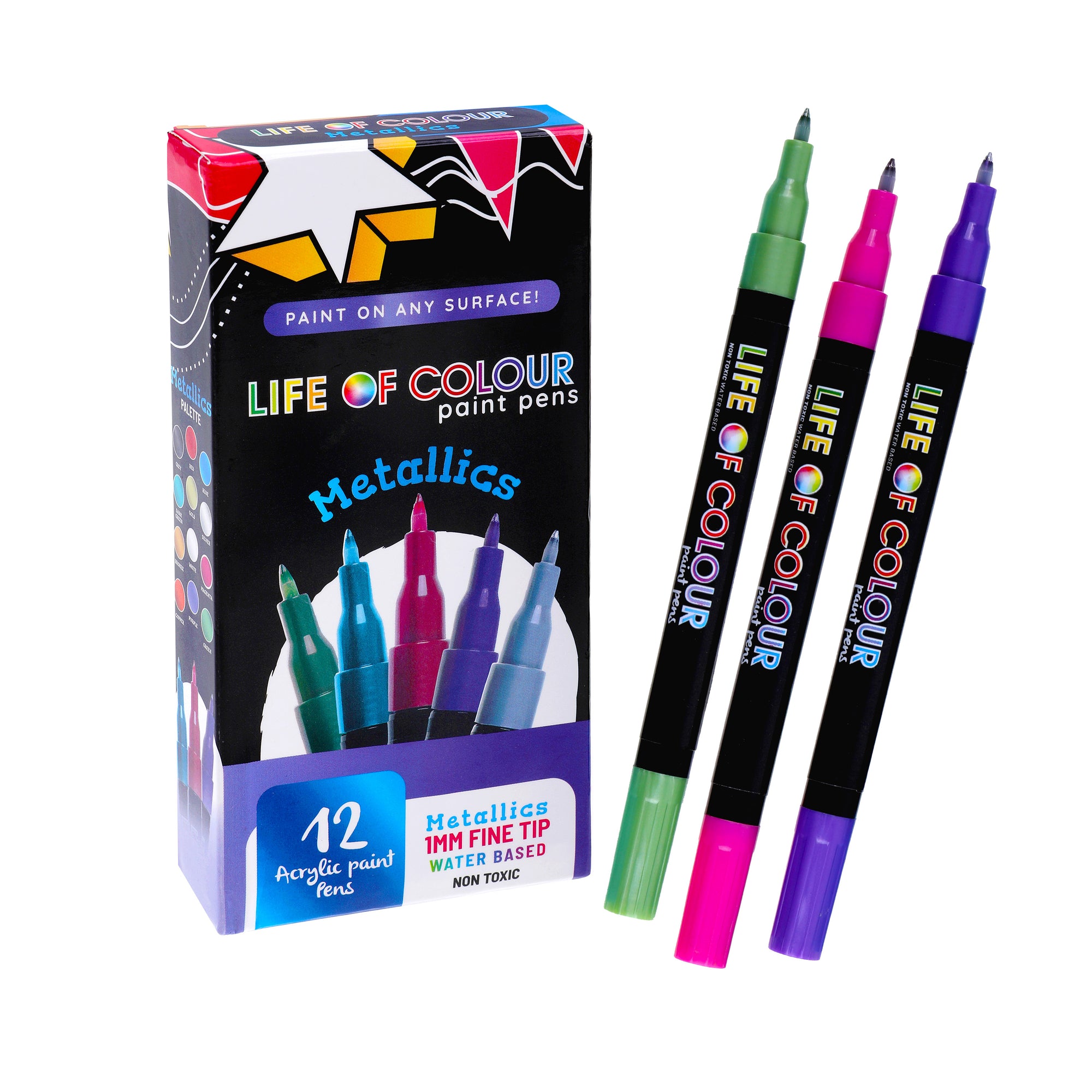 Acrylic Paint Marker Pens, With Mandala Book Set of 12 Colors Markers Water  Based Paint Pen for Rock Painting,Canvas,Photo Album,DIY Craft,School  Project,Glass,Ceramic,Wood,Meta Multicolor : : Office Products
