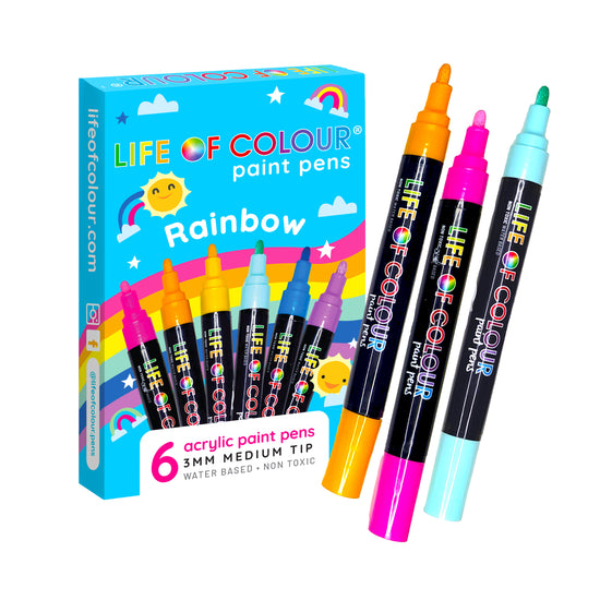 6 Life of Colour Acrylic Paint Pens - Fluro - 10% OFF - Mini Mad Things