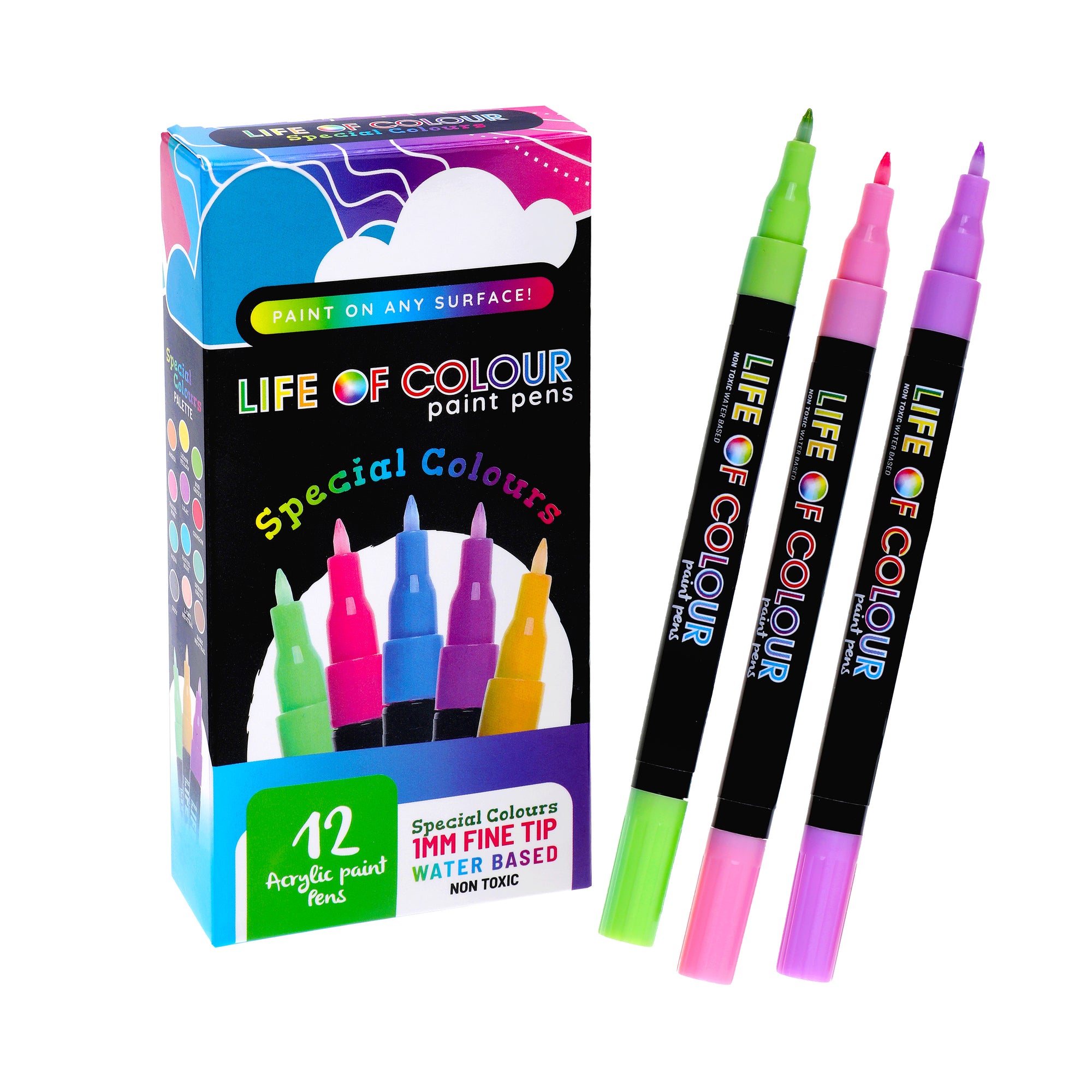 12 Colour Acrylic Paint Pens (Fine Tip) for rock painting, shoes