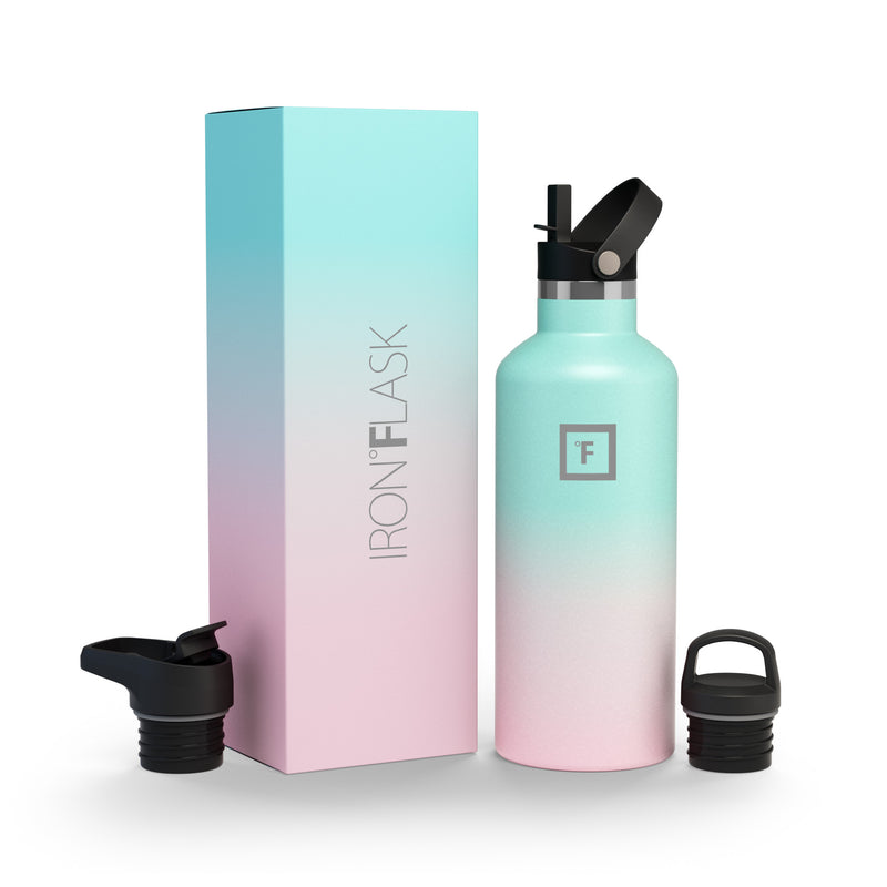 Iron Flask 32oz Sports Water Bottle - 3 Lids, Leak Proof, Double Walled Vacuum Insulated Cotton Candy