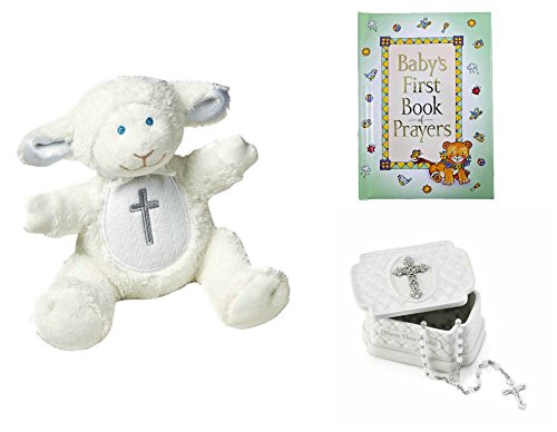 Baby Christening Baptism Gift Set – Keepsake Box Rosary Lamb and Book of Prayers