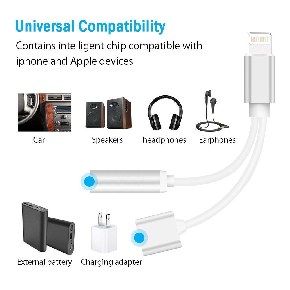 Ficken 2 In 1 Lightning Adapter And Charger Iphone 7 7 Plus Adapter Lightning Connecter To 3 5mm Headphone Jack Cable Not Support Ios 10 3 No