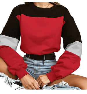 Womens Crop Top Sweatshirt,Long Sleeve Hoodies Juniors Loose Pullover Casual Patchwork Blouse Shirts