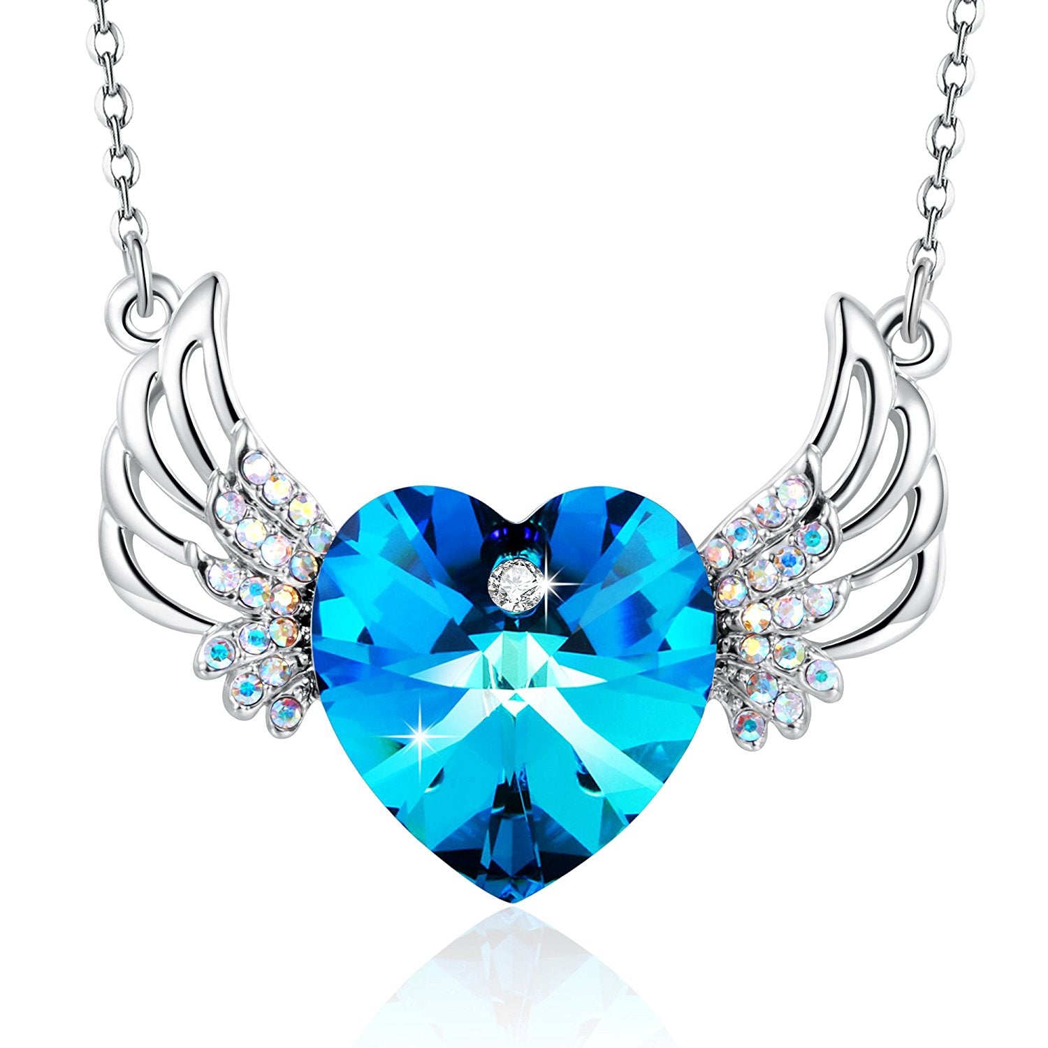 Love Freedom Blue Heart Pendant Necklace With Wings Gift For Her Ma Hughdeal4less