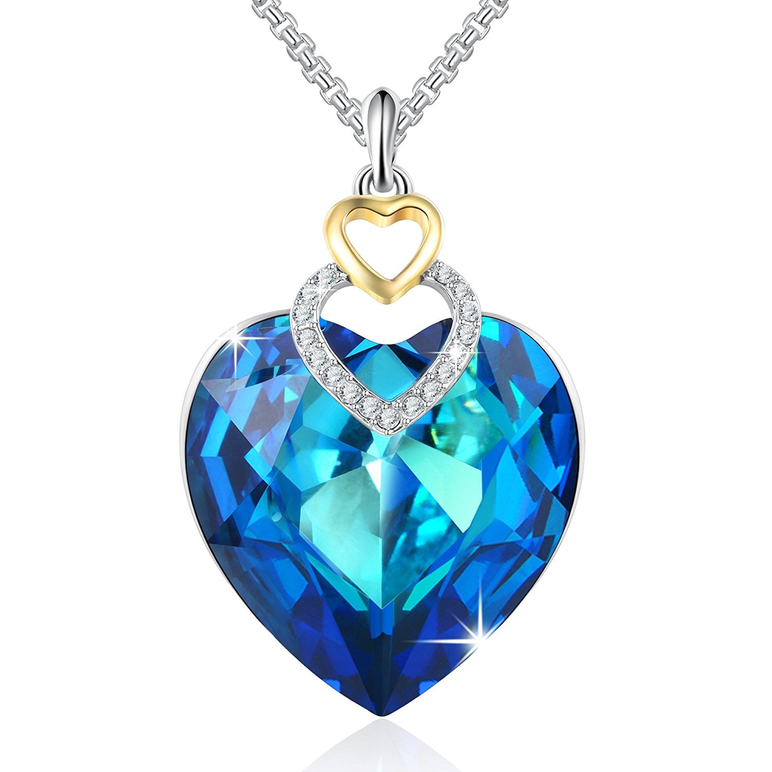 Fearless Love Blue Heart Pendant Crystal Necklace With Swarovski Crys Hughdeal4less