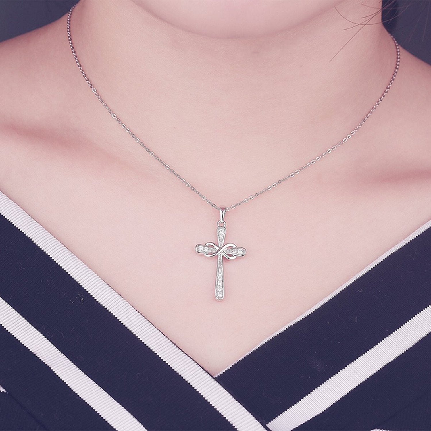 Cross Necklace-YL Sterling Silver Cross 