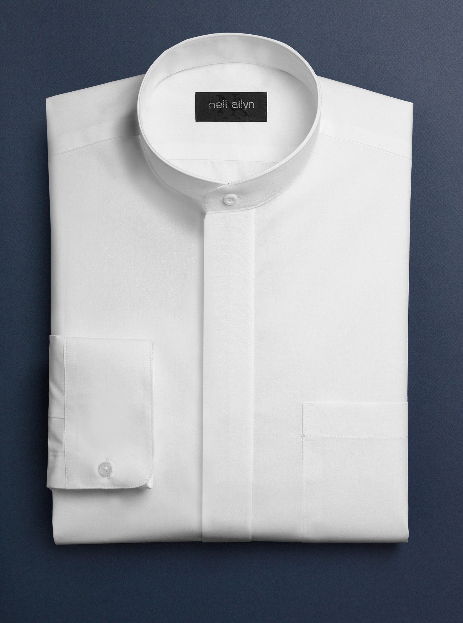 Men’s White Banded Collar Dress Shirt