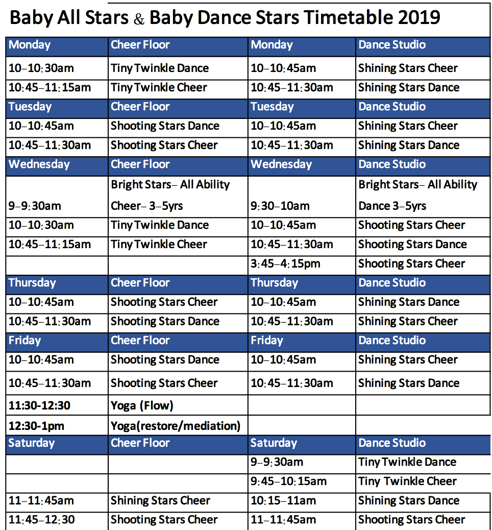 Timetable – Oxygenallstars