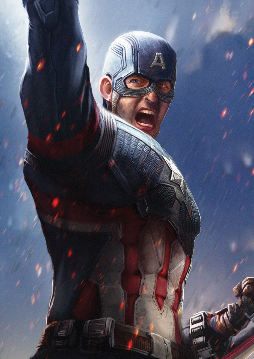 Captain America with Mjolnir Art Print - Jackson Caspersz Art