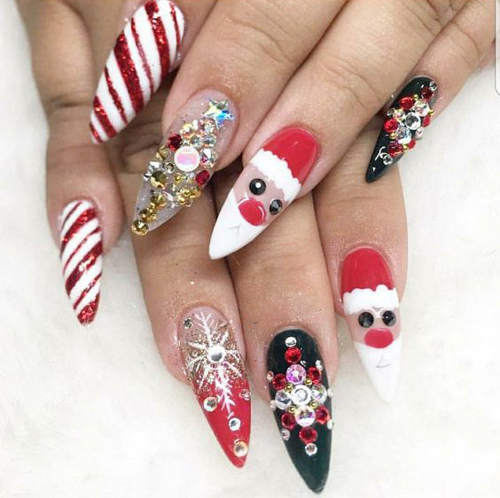 50+ Christmas Red Stiletto Nail Art Ideas; Christmas nail art design; Christmas nail art design stiletto; simple Christmas nail art design.Stiletto Nail Art;Red Stiletto Nail Art; Red Nail Art;