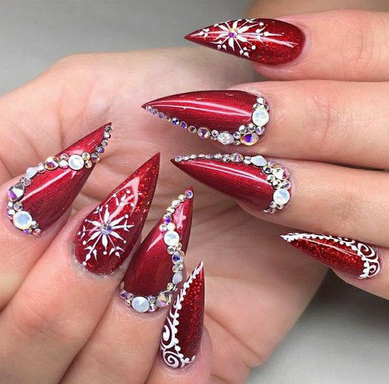 50 Christmas Red Stiletto Nail Art Ideas Easy Designs For Holiday