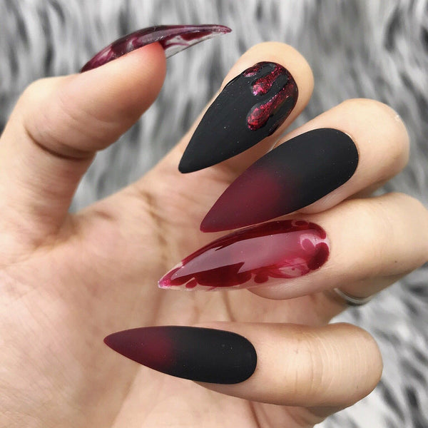 Blood Drops French Valentines Day Fake Nails Short Square Spider Design For  Funny Halloween Manicure Art From Wuhuamaa, $28.86 | DHgate.Com