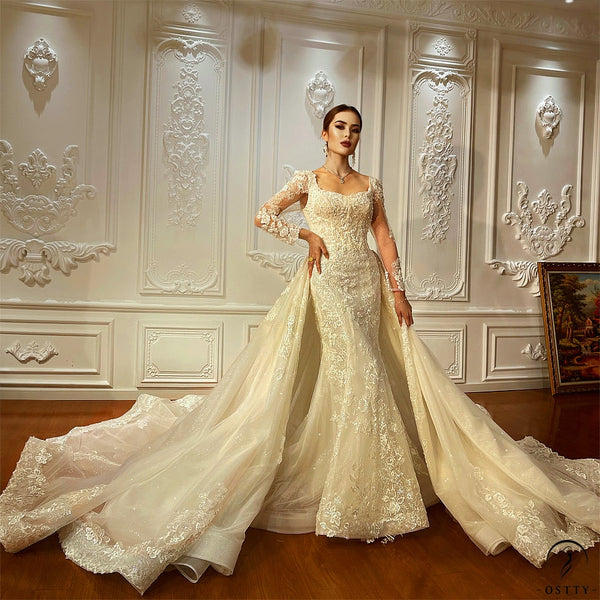 OSTTY - Appliques Detachable Train Lace Mermaid Wedding Dress OS4287 ...