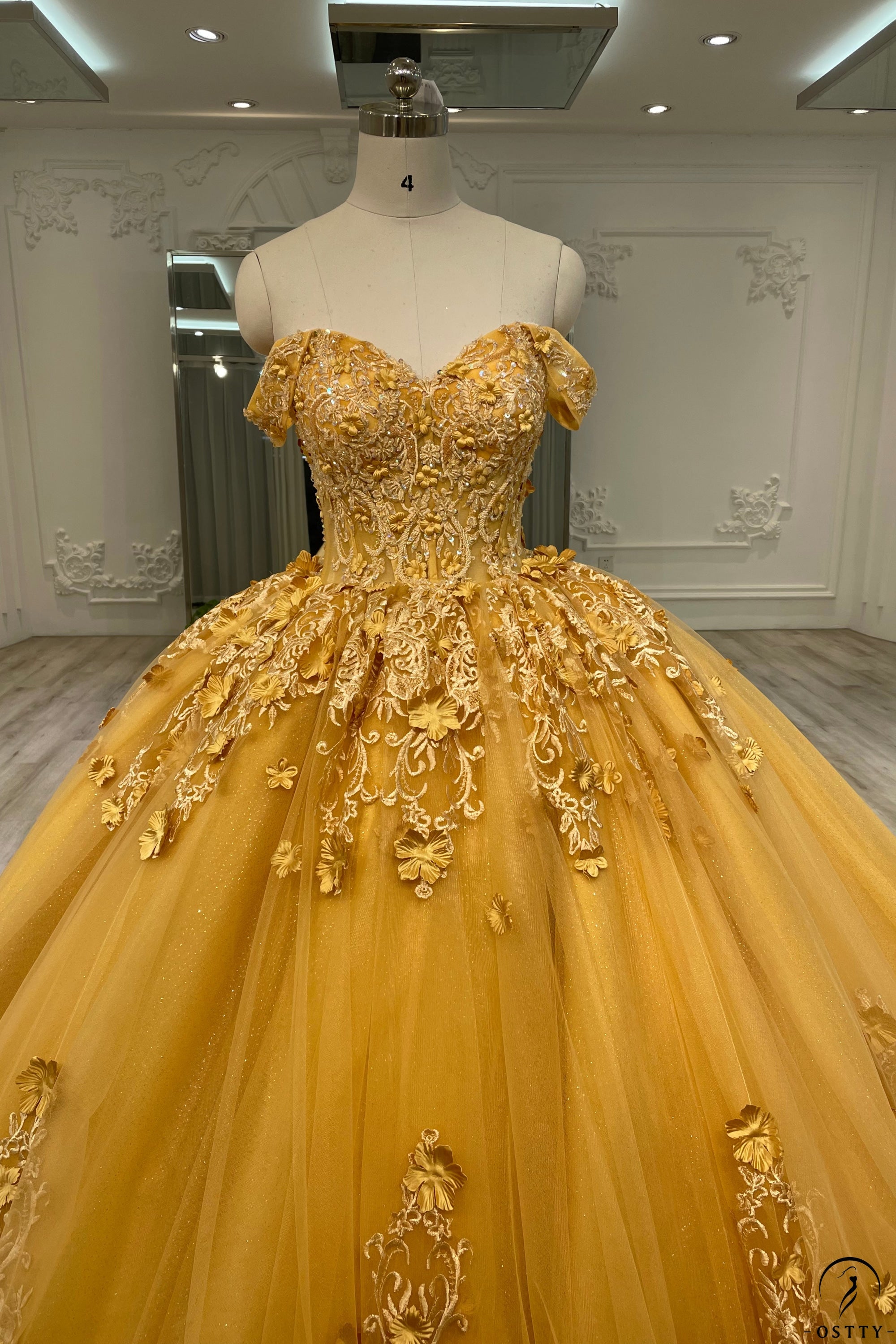 OSTTY - Gold Cape Quinceanera Dress OS746 $849.99
