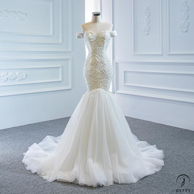OSTTY - Wedding Dress Bridal Temperament off-Shoulder Fishtail Trailing ...