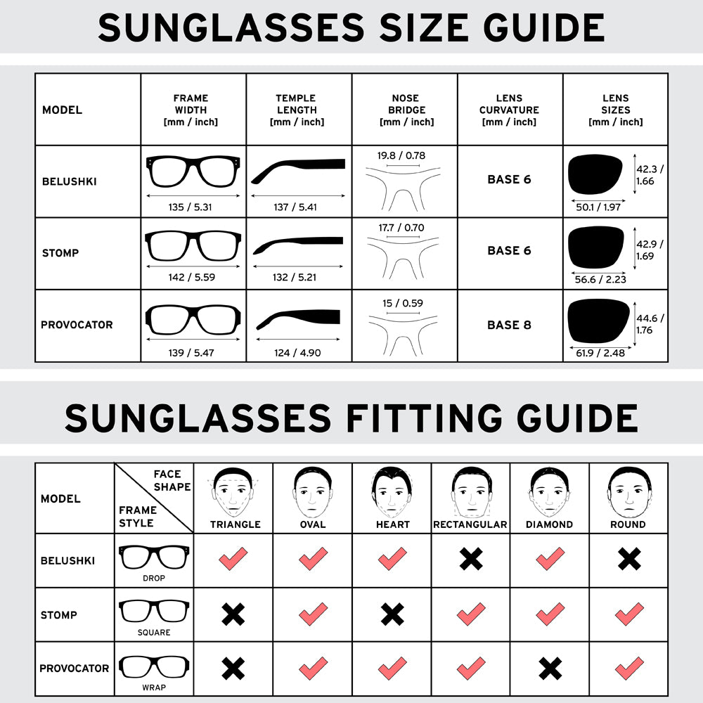 Sunglasses Size Chart - SHRED.