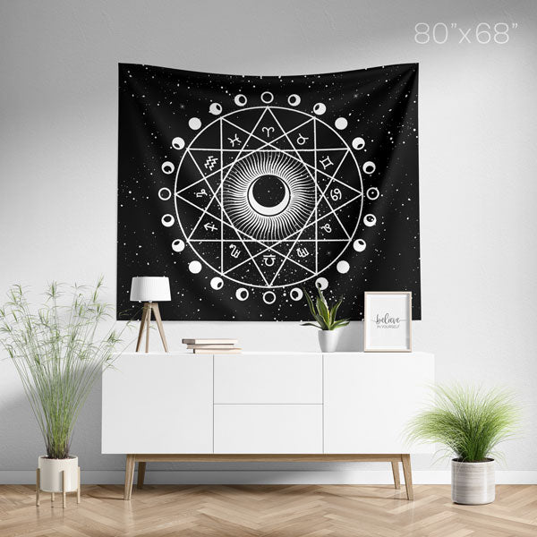 Zodiac Astrology Horoscope 12 Constellations Mandala Wall Tapestry Large