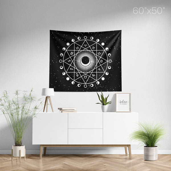 Zodiac Astrology Horoscope 12 Constellations Mandala Wall Tapestry Medium