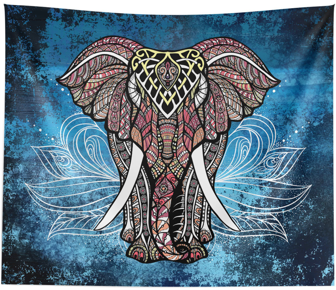 White Lotus Elephant Tapestry Wall Hanging Home Decor